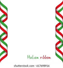 Colored ribbon with the Italian tricolor, symbol of the Italian flag isolated on white background, sign Made in Italy