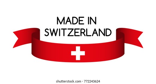 Colored ribbon with the Swiss colors, Made in Switzerland symbol, Swiss flag isolated on white background, vector illustration