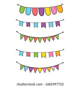 cintas coloreadas para la fiesta. Banderas de fiesta. Clipart de cumpleaños aislado en fondo blanco. Vector de iconos EPS 10 