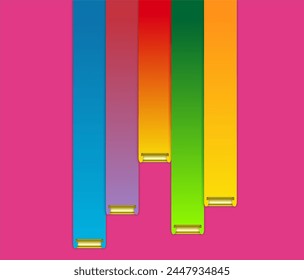 Las cintas de colores se enrollan hacia abajo en el extremo. El elemento de diseño.