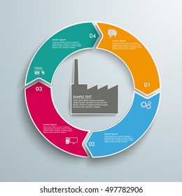 Colored ring with industry building on the gray background. Eps 10 vector file.
