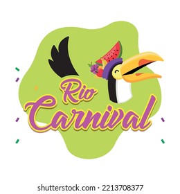 Colored rio de janeiro carnival poster with cute toucan Vector