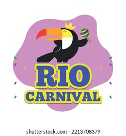 Colored rio de janeiro carnival poster with cute toucan Vector