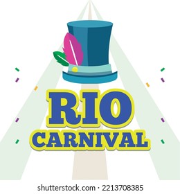 Colored rio de janeiro carnival poster with hat and feathers Vector