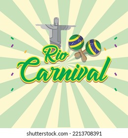 Colored rio de janeiro carnival poster with maracas and landmark Vector