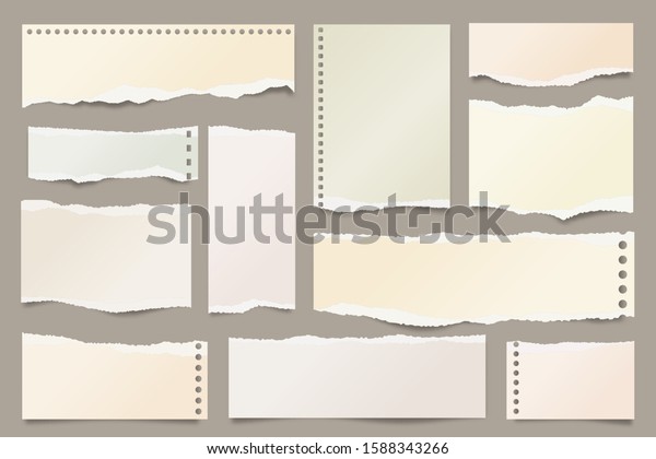 Colored ripped paper strips collection.\
Realistic paper scraps with torn edges. Sticky notes, shreds of\
notebook pages. Vector\
illustration.