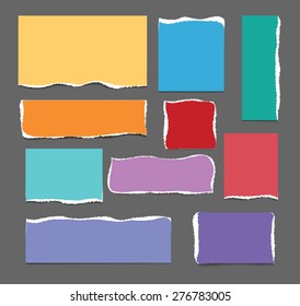 Colored ripped paper template isolated, vector illustration. Square, rectangular design elements