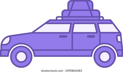 Colored Road Trip Icon. Vector Icon of Car with Travel Bags. Car Travel. Camping and Tourism Concept