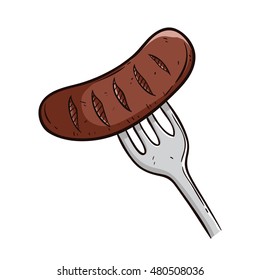 colored roasted sausage with fork using doodle art