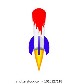 Colored rocket ship icon in flat design. Simple spaceship icon isolated on white background. Vector illustration.