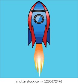 Colored Rocket Ship Icon Flat Design Stock Vector (Royalty Free