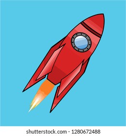 Colored rocket ship icon in flat design. Simple spaceship icon isolated on white background. Vector illustration.