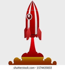 Colored rocket ship icon in flat design. Simple spaceship icon isolated on white background. Vector illustration.