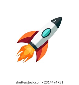Colored rocket ship icon in flat design isolated on white background. Vector illustration