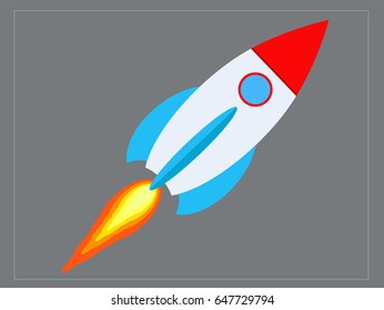 Colored rocket ship icon in flat design. Simple spaceship icon isolated on white background. Vector illustration.