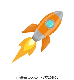 Colored rocket ship icon in flat design. Simple spaceship icon isolated on white background. Vector illustration. Symbol for your web site design, logo, app, UI. Vector illustration, EPS