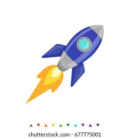Colored rocket ship icon in flat design. Simple spaceship icon isolated on white background. Vector illustration. Symbol for your web site design, logo, app, UI. Vector illustration, EPS