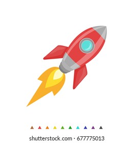 Colored rocket ship icon in flat design. Simple spaceship icon isolated on white background. Vector illustration. Symbol for your web site design, logo, app, UI. Vector illustration, EPS