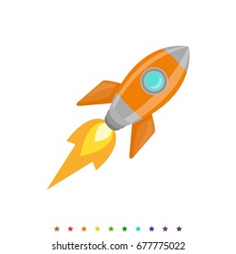 Colored rocket ship icon in flat design. Simple spaceship icon isolated on white background. Vector illustration. Symbol for your web site design, logo, app, UI. Vector illustration, EPS