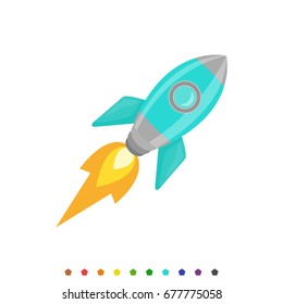 Colored rocket ship icon in flat design. Simple spaceship icon isolated on white background. Vector illustration. Symbol for your web site design, logo, app, UI. Vector illustration, EPS