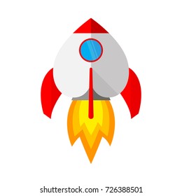 Colored rocket ship icon in flat design. Simple spaceship icon isolated on white background. Vector illustration.