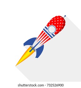 Colored rocket ship icon in flat design. Simple spaceship icon isolated on white background. Vector illustration.