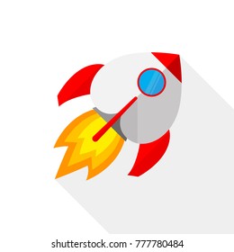 Colored rocket ship icon in flat design. Simple spaceship icon isolated on white background. Vector illustration.