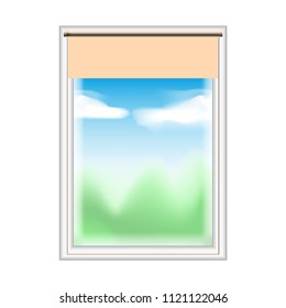 Colored roller blinds on the PVC window. Window vector illustration