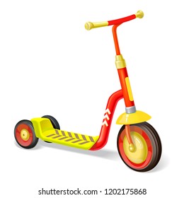 Colored roller scooter for children. Realistic style. Balance bike. Eco city transport. Vector kick scooter collection. Push cycle isolated on white