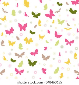 Colored romantic seamless pattern with butterflies and flowers