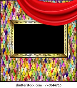 colored romb background with red drape