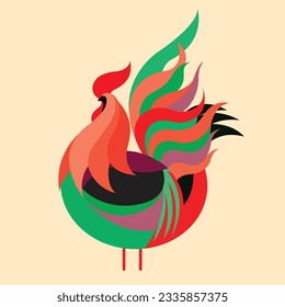A colored Rooster isolated on ivory background. Illustration of the cock in Vintage engraving style. a bright colorful vector illustrated rooster.