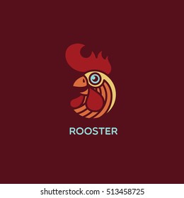 Colored rooster logo template design. Vector illustration.