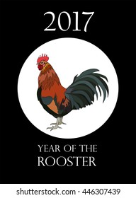 Colored Rooster. The symbol of the Chinese New Year 2017. Vector illustration.
