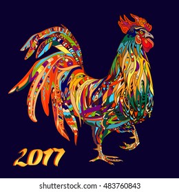 Colored Rooster. Symbol of the Chinese New Year 2017. Vector illustration.