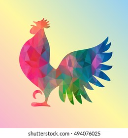 Colored rooster with triangle style. Vector illustration. Symbol of the new year. Happy New Year. Vector illustration.
