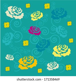  a lot of colored roses within a blue background