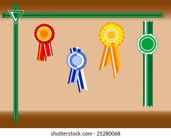 Colored rosettes against the brown background