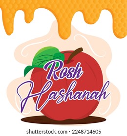 Colored rosh hashanah poster Red apple and honey Vector