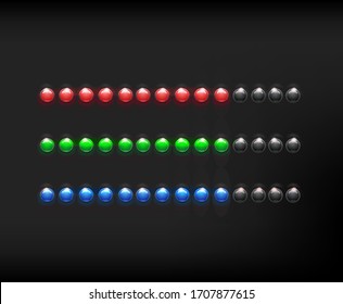 colored round buttons icons in color illuminated spherical glass buttons on black background