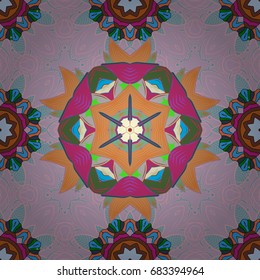 Colored round floral mandala on a colorful background. For textile, invitations, banners and other. Vector illustration.