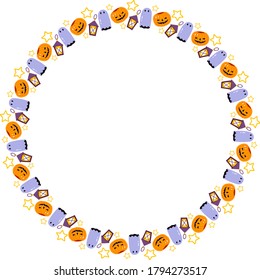 Colored round frame halloween, wreath, decorative design, vector illustration