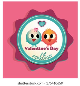 a colored round icon with a pair of birds and a heart for valentine's day