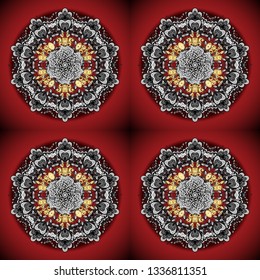 Colored round ornament pattern on a red, gray and black colors. Vector Mandala.