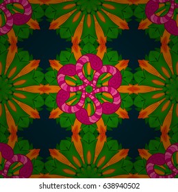 Colored round ornament pattern on a blue background. Vector Mandala.
