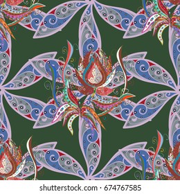 Colored round ornament pattern on a colorfil background. Vector Mandala.