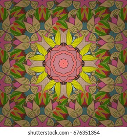 Colored round ornament pattern on a colorful background. Vector Mandala.