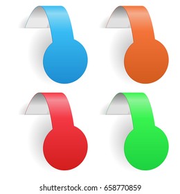Colored round paper labels. Blank price tags with transparent shadow. Vector 3d illustration