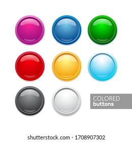 colored round Push buttons. Glossy circles icons on white background