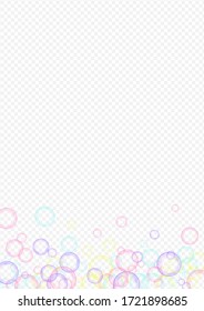 Fondo Transparente Del Agua De La Esfera redonda De Color. Patrón de burbuja de jabón realista. Postal de espuma efecto arco iris.